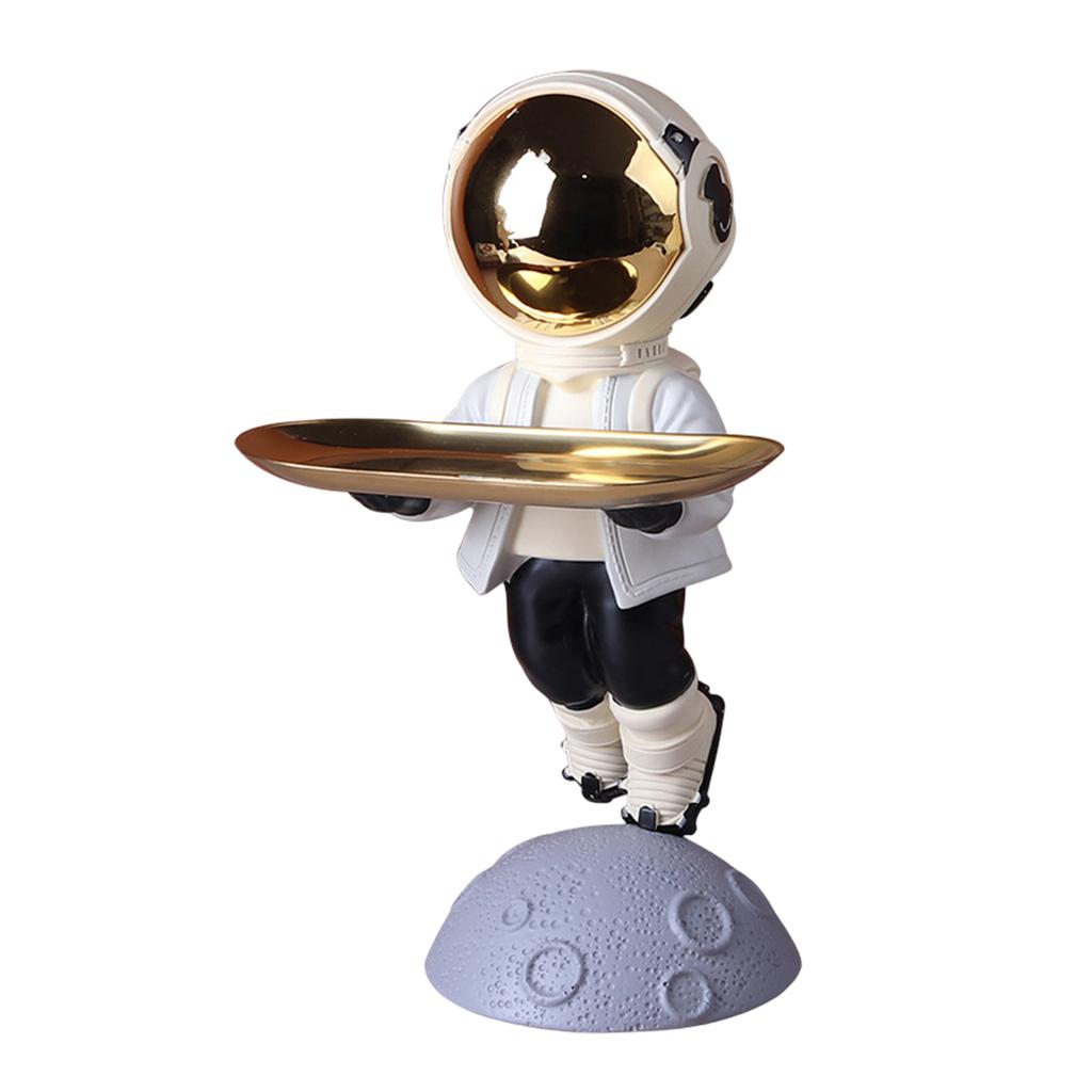 Resin Astronaut Statue Piggy Bank Ornament Entrance Key Storage Tray (Yellow)