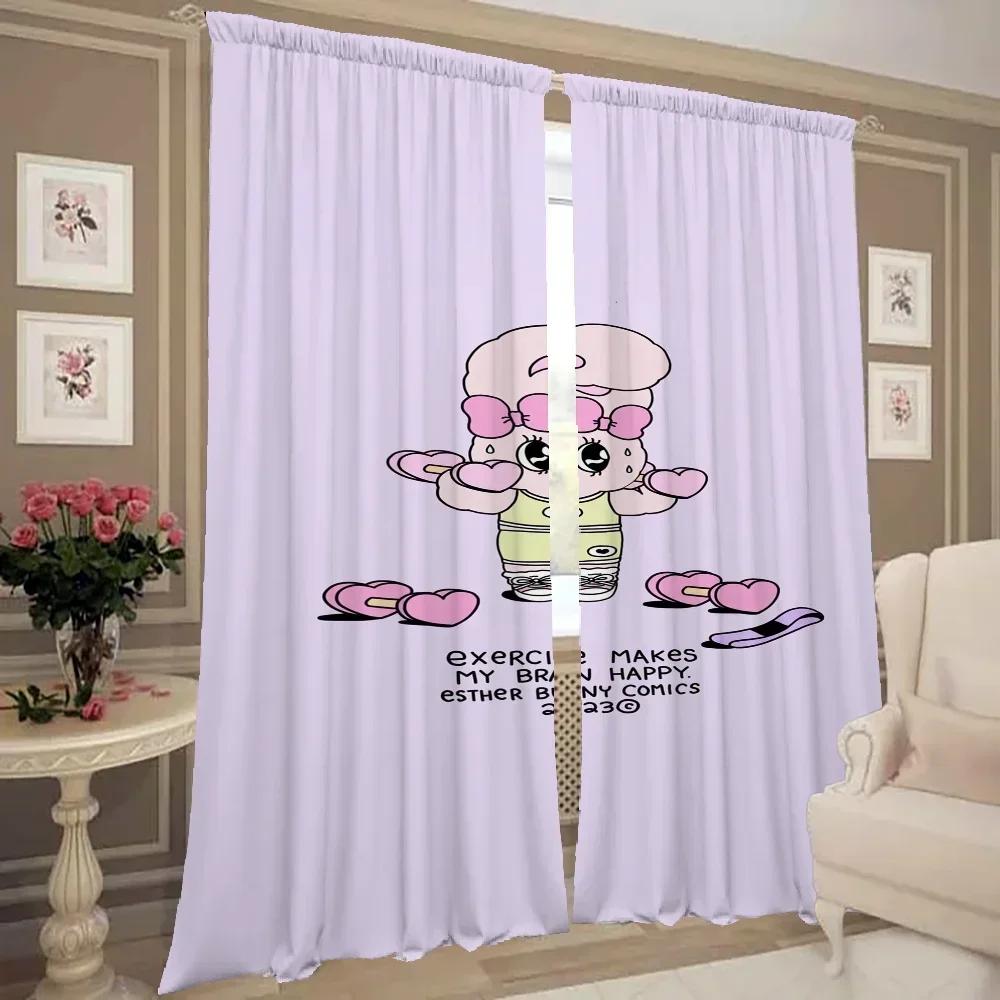 Zasłony okienne kuchenne do salonu 2 sztuki Zasłony zaciemniające Zasłona drzwiowa Kawaii Królik Przegroda Dekoracja sypialni Cień