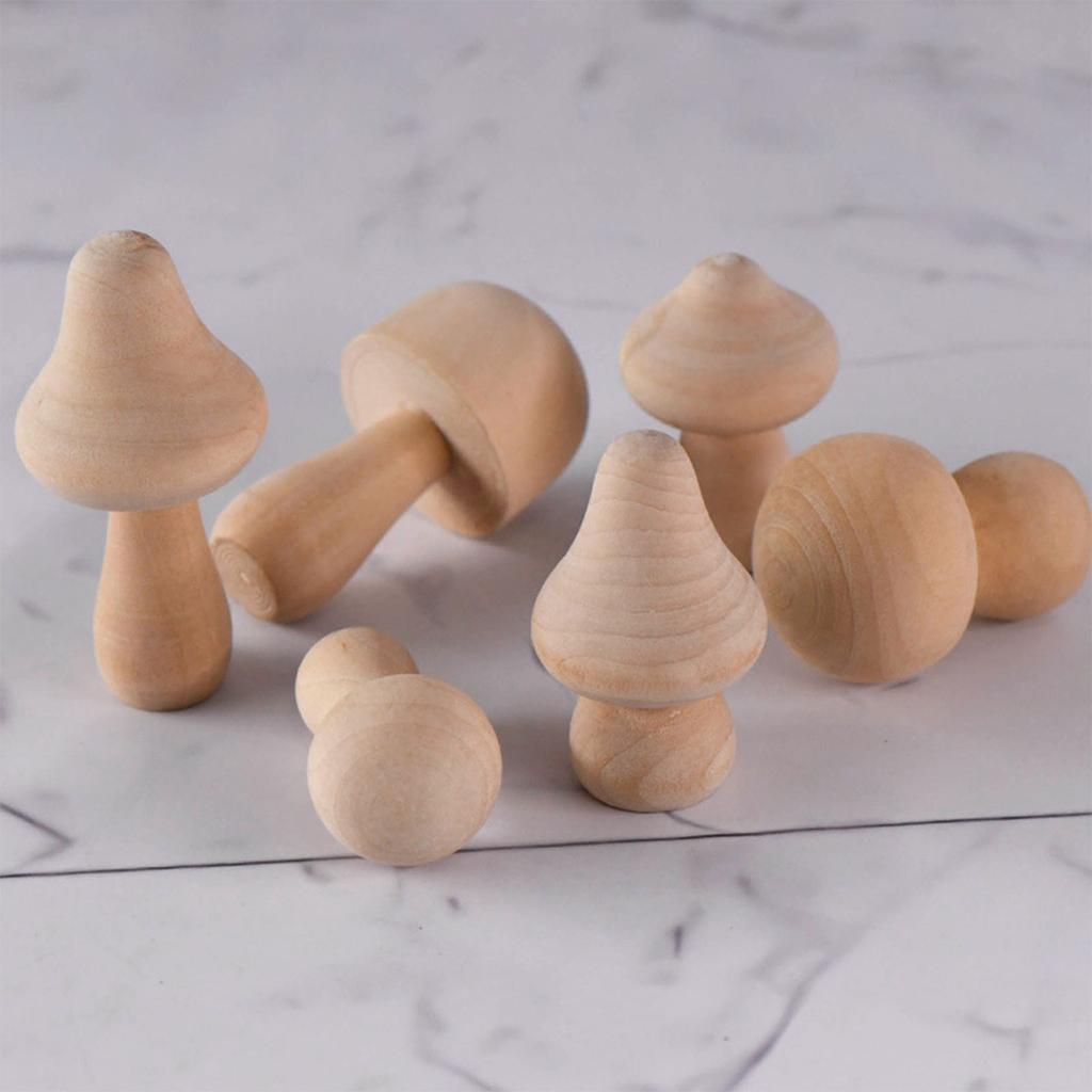 10x Funghi Naturali in Legno Semplici Non Verniciati per Progetti Creativi per Bambini in Età Prescolare