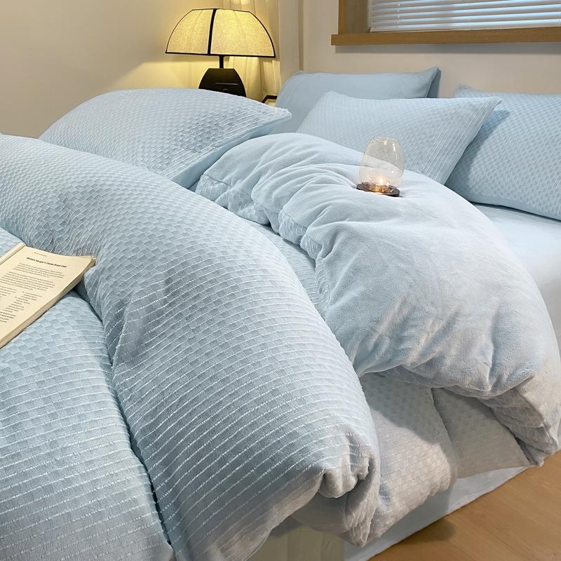 Double-Sided Thickened Milk Coral Fleece Bed Four-Piece Set Fleece Quilt Cover Coral Flannel Bed Sheet Bedding