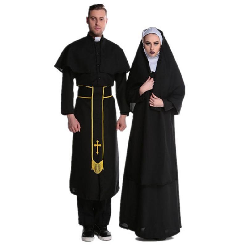 Halloween Male Priest Female Nun Cosplay Costume Couple Osplay Priest Costume Nun Stage Costume