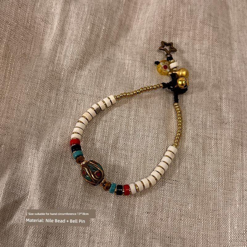 

Браслет в китайском стиле, ретро, с тибетскими бусинами, нишевый стиль, необычный, ручной работы, из бисера, из натурального камня, в национальном стиле, на шнурке, в этническом стиле, ручные аксессуары Loulan