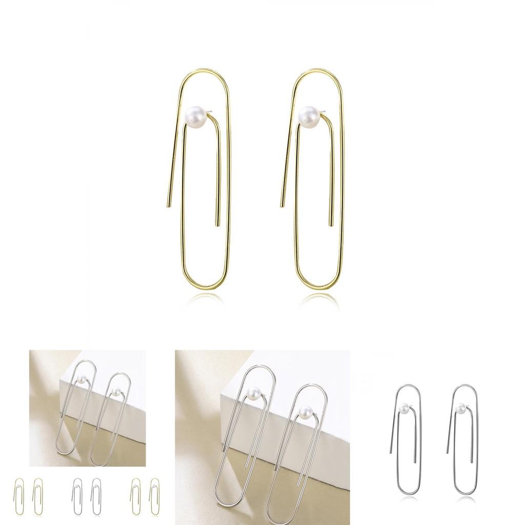 Fashionable Alloy U-shaped Safety Pin Earrings Stylish Pearl Adorned Jewelry