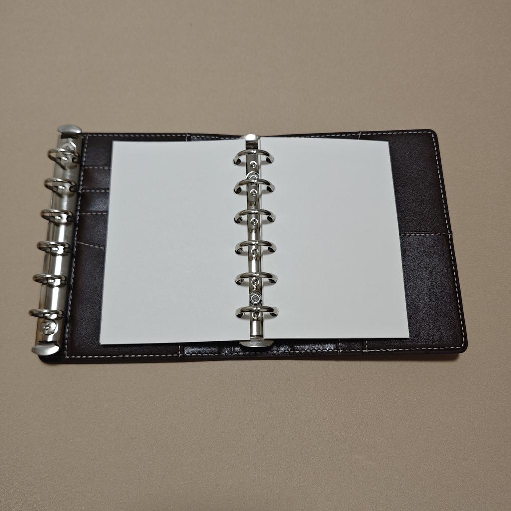 Dark Leather Brown A7 Notebook 6 Rings Blank Inner Pages Portable Pocket Book For Students' Daily Use Girls Diary Planner 2025