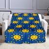 Smiling Suns On Bright Blue Background Patterned Flannel Blanket Perfect for the Bedroom Living Room, Sofa, or a Little Nap