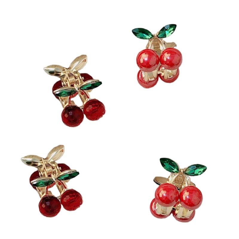 Pack of 2 Small Cherry Rhinestones Hair Claw Clip Elegant Metal Grip Side Claw Clip for Women and Kids Everyday Wear
