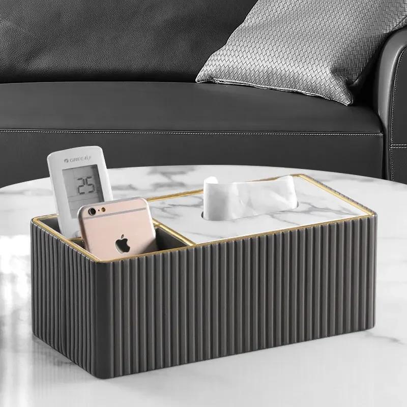 Light Luxury Desktop Storage Box Tissue Box Holder Organizer Multi-functional Square Desk Organizer for Living Room Dining Room