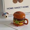 Cartoon Water Cup Cute Three-eyed Burger Mug Funny Underglaze Creative Ceramic Cup with Lid