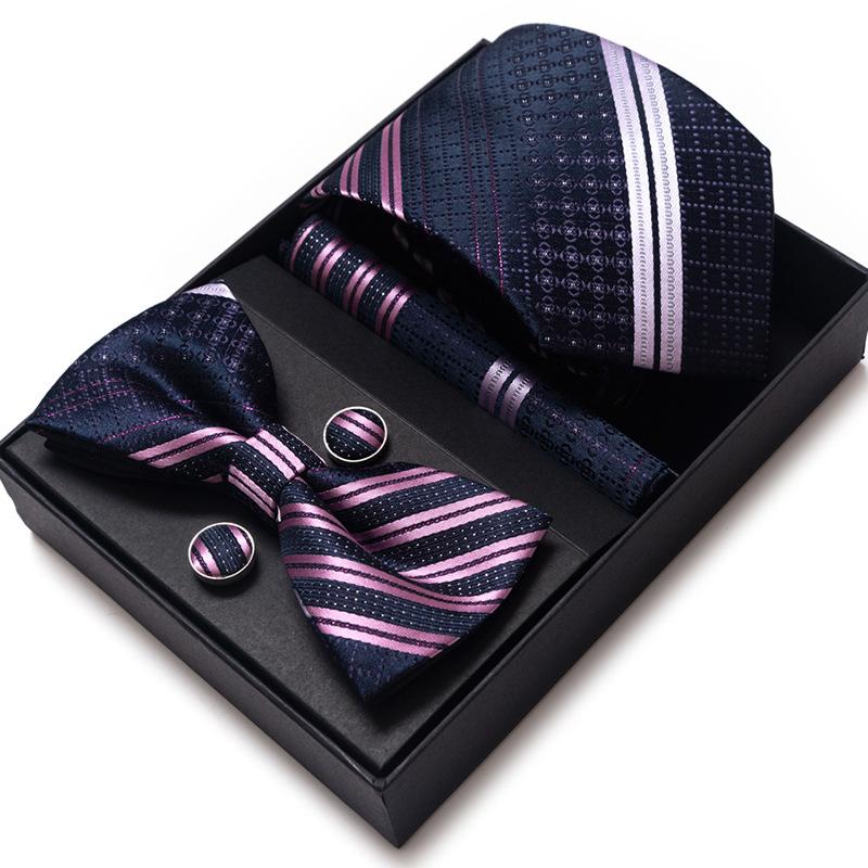 Men'S Business Dress Party Tie Gift Box Fashion Tie Square Scarf Combination Set Tie Bow Tie Set