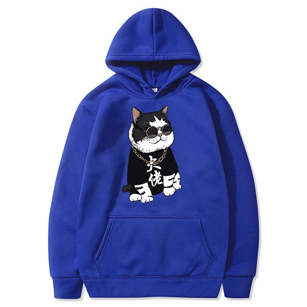 Cool and Cute Big Boss Cat Fun Print Autumn/Winter Women's Fashion Instagram Heavyweight Sweater Hooded Loose Long sleeved Coat