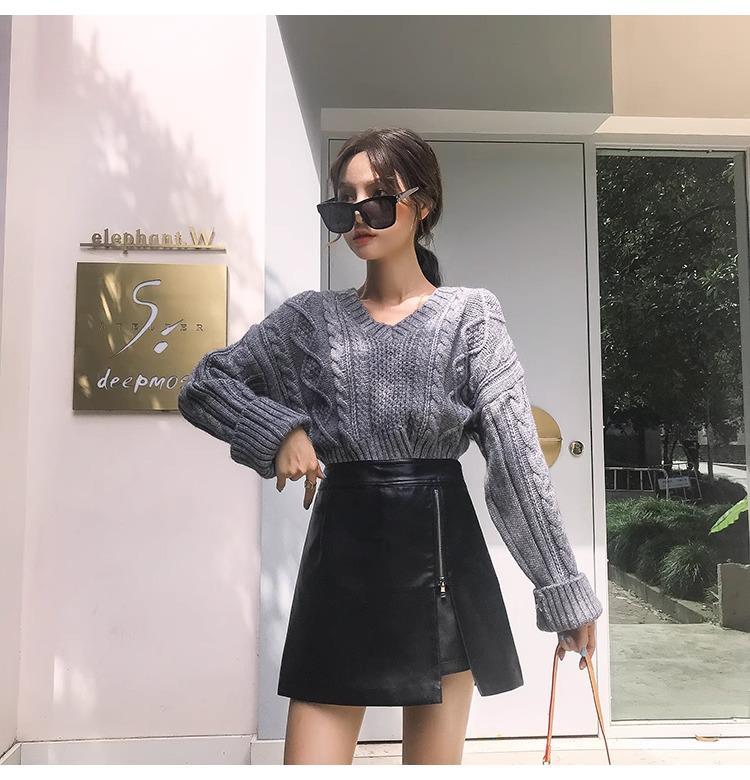 2025 Herbst/Winter Damen High Waist PU Leder Unregelmäßiger Bodycon A-Linien Rock