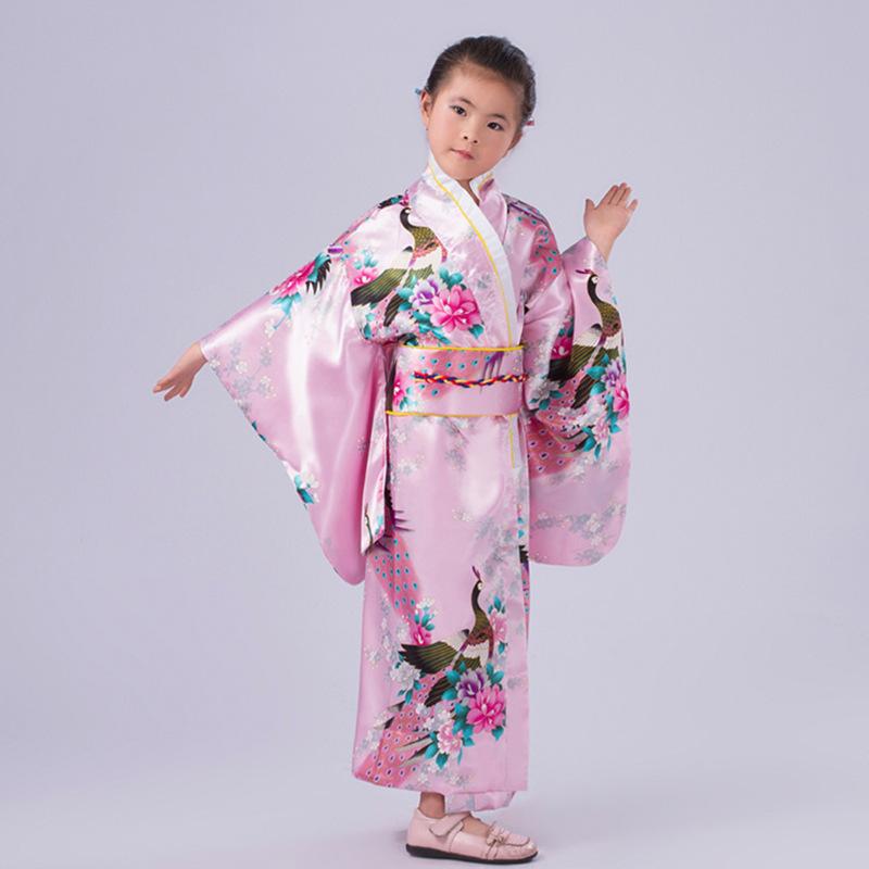 Girls' Printed Yukata Sleepwear Japanese Traditional Kimono for Children's Cosplay Performance