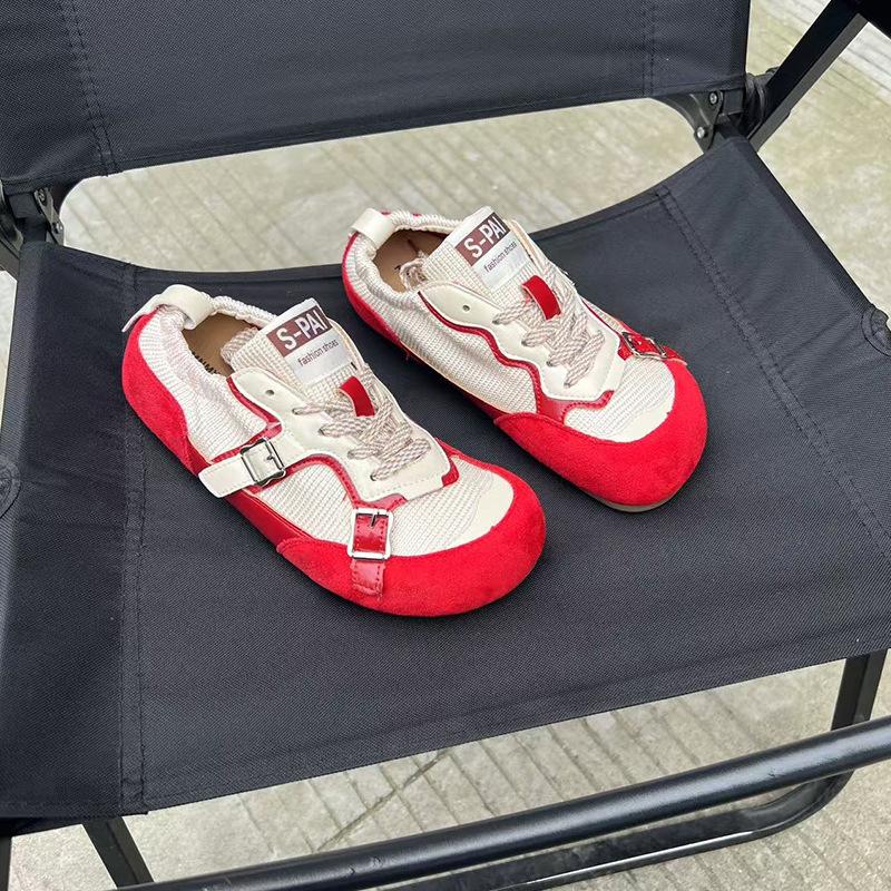 

Ретро красные женские весенние туфли с балетной пряжкой на косой подъем, новая цветовая гамма 35 красный