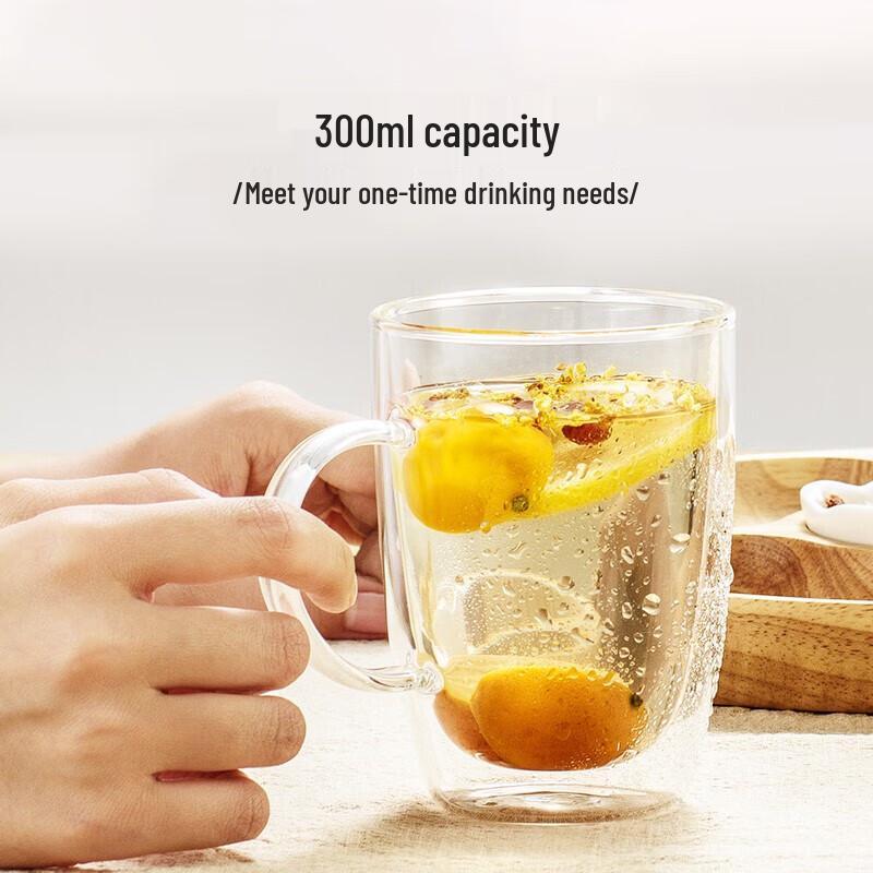 Buydeem CD1007 Double-Layer Heat-Resistant Glass Tea Cup with Handle