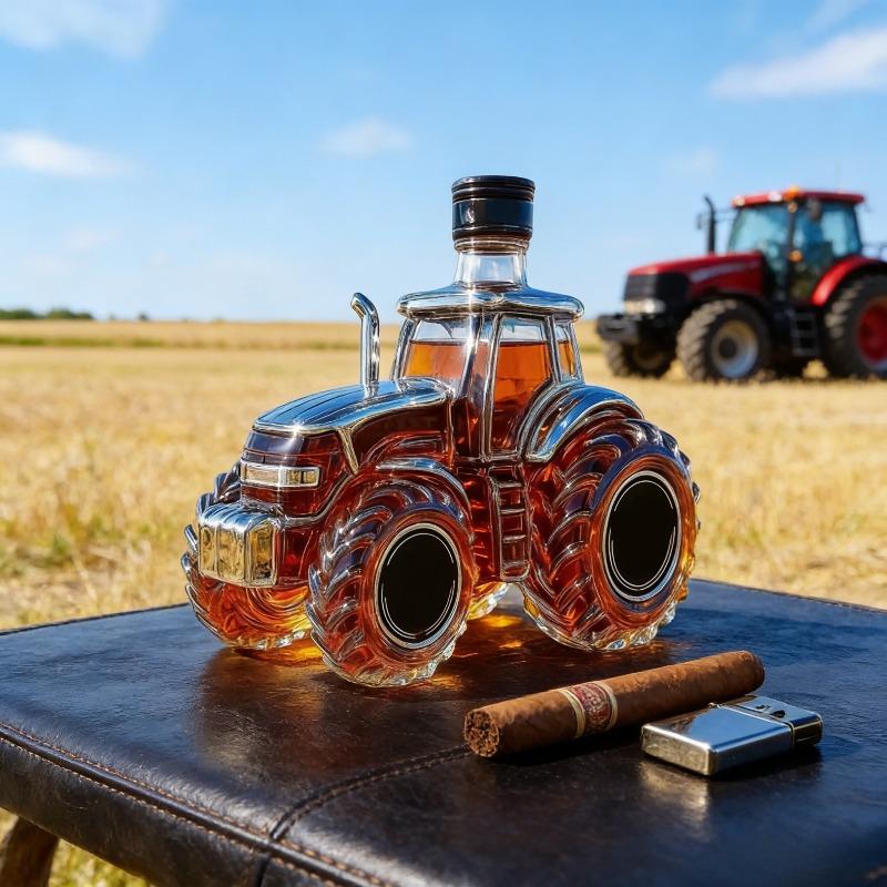 Novelty Farm Tractor Whiskey Decanter, Glass Liquor Bottle for Bar Decor & Gifting