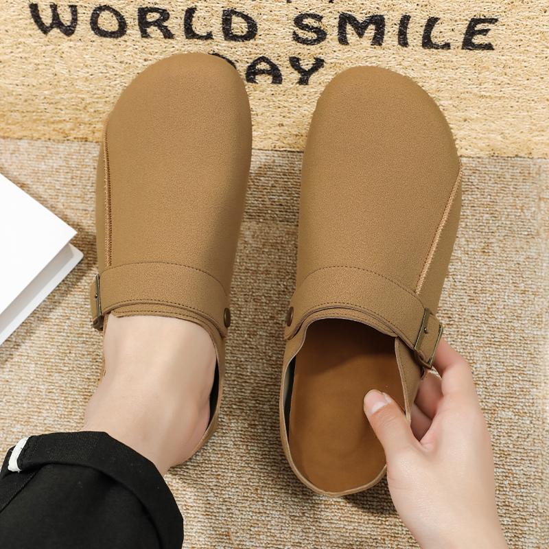 Men's Suede Clogs Fashion Leather Mules Cozy Footbed Slippers with Adjustable Buckle AntiSlip Cork Slippers Unisex Mules