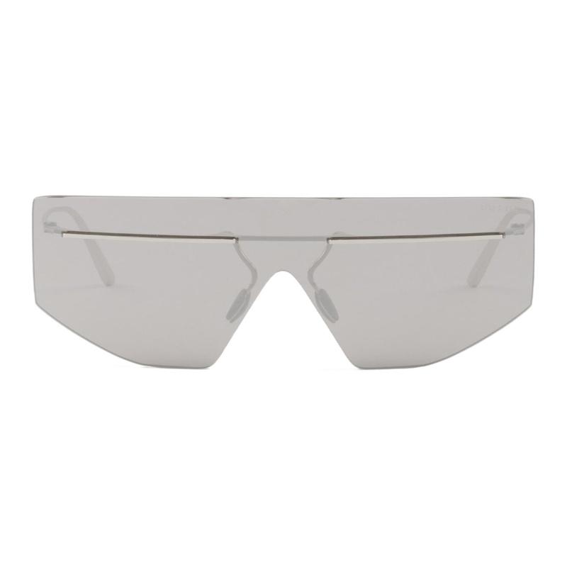 Prada Rimless design metal irregular shape sunglasses men's silver