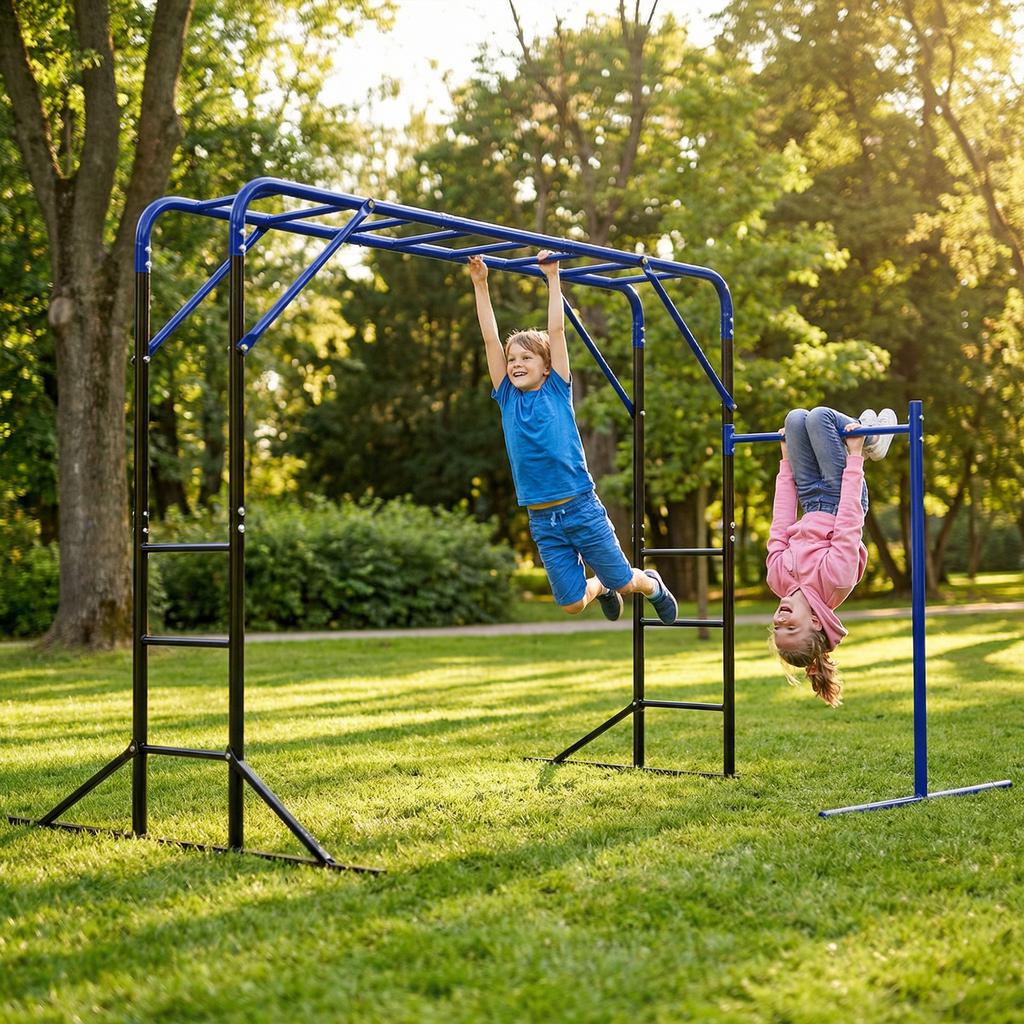 Klätterställning Utomhusklipptorn med Gymstång Pull-up-stång för Barn 3-8 År upp till 150 kg 250x190x180 cm Svart