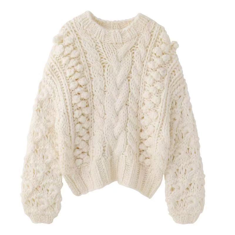 Autumn/Winter Korean Style Chunky Cable Knit Round Neck Cardigan Sweater