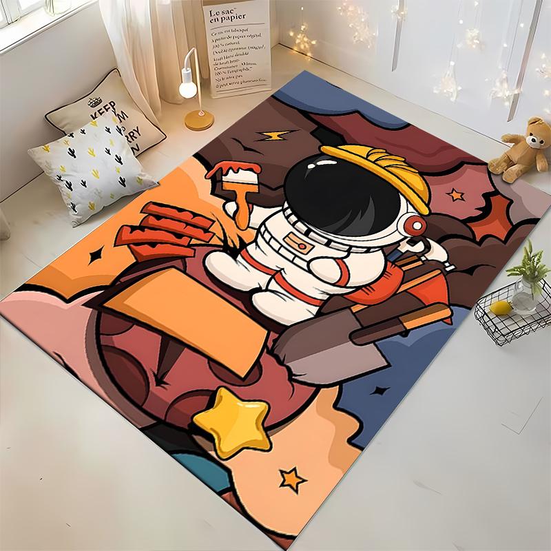 Astronaut Doodle Style Rug with Colorful Background Suitable for Use As an Anti-slip Game Mat for Living Room and Bedroom Sofas