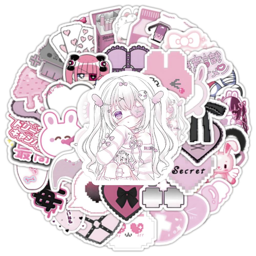 100Pcs Pink Ins Style Cute Girl Doodle Decorative Stickers Personalized Fundiy Water Cup Scrapbook Laptop Waterproof Decals