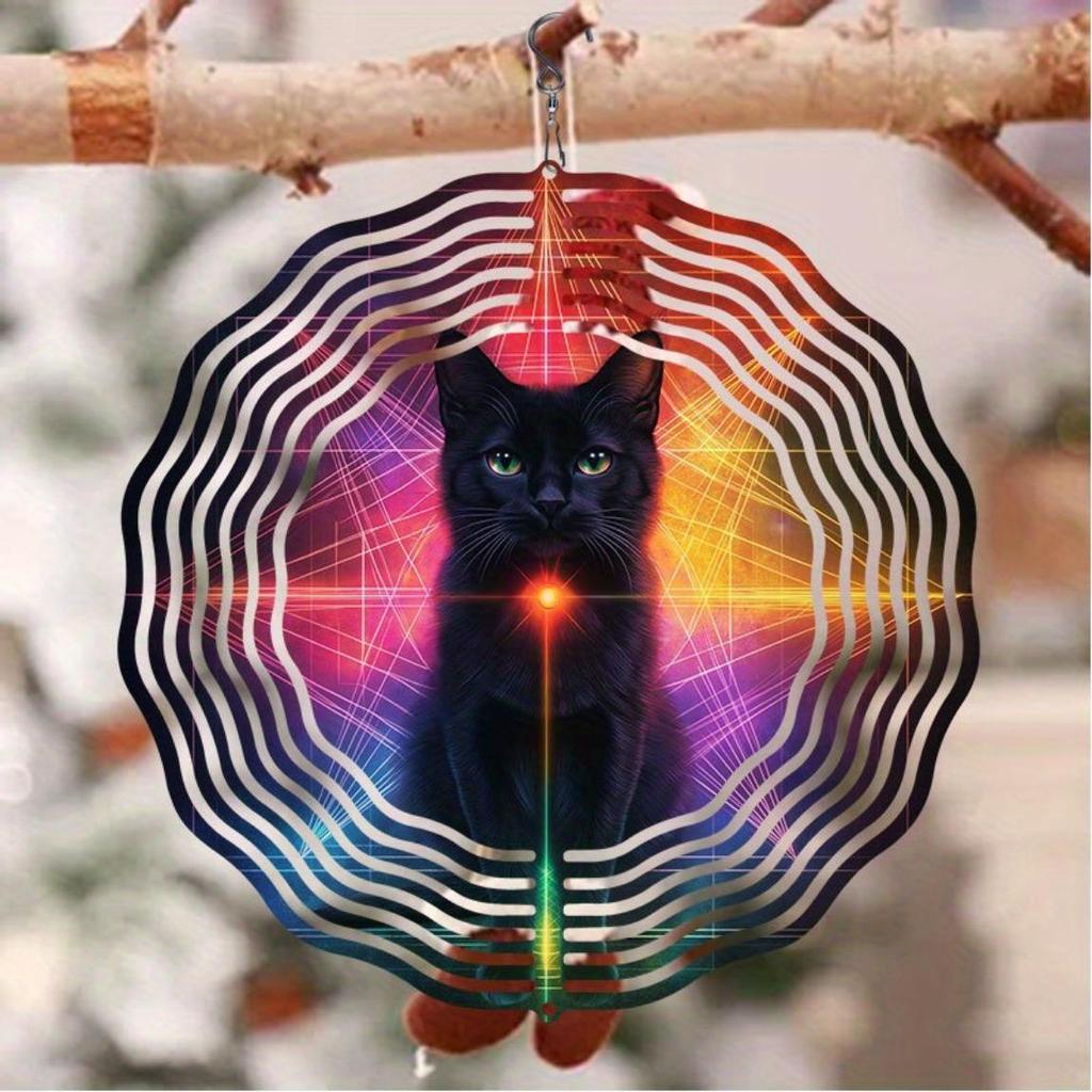 Schwarze Katze Metall Windspiel Outdoor Hängende Dekoration 2D Kinetische Kunst Weihnachts-Erntedank-Geschenk Kein Strom Benötigt Garten Terrasse