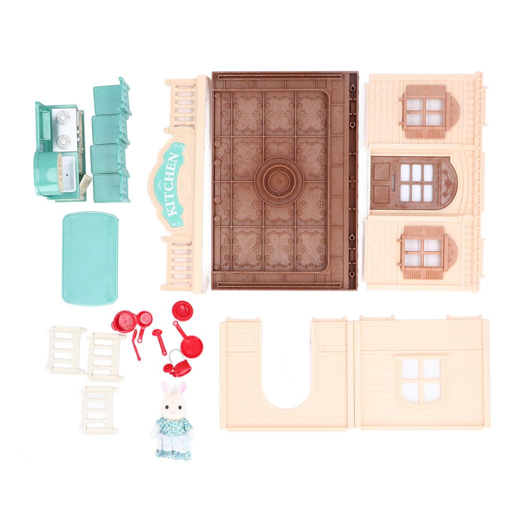 Dollhouse Kitchen Toys Simulated Plastic Educational with Tableware Furniture Miniature Kitchen for