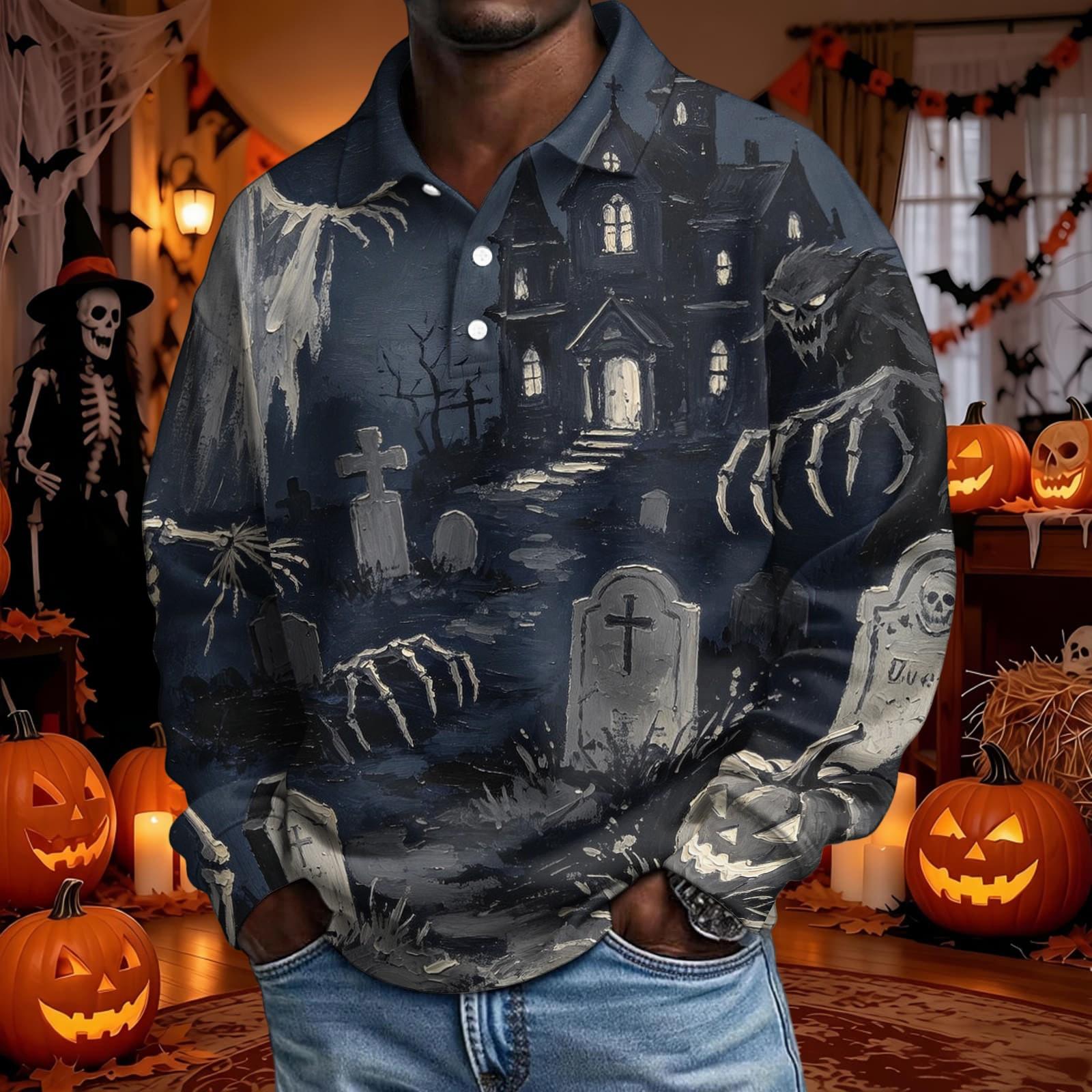 Men s Long Sleeve Button Down Shirt for Halloween Costume - Fashionable Button Up Top L