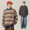 Suéter de Hombre Vintage a Rayas Cuello Redondo Otoño Invierno Holgado Relajado Jersey Tejido