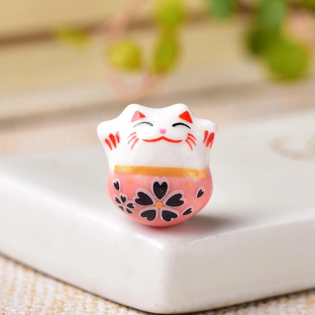 10pcs 14mm Through Hole Fortune Cat Raise Claws Ceramic Porcelain Loose Beads For Jewelry Making Accessories DIY Crafts Findings Creativity Beads