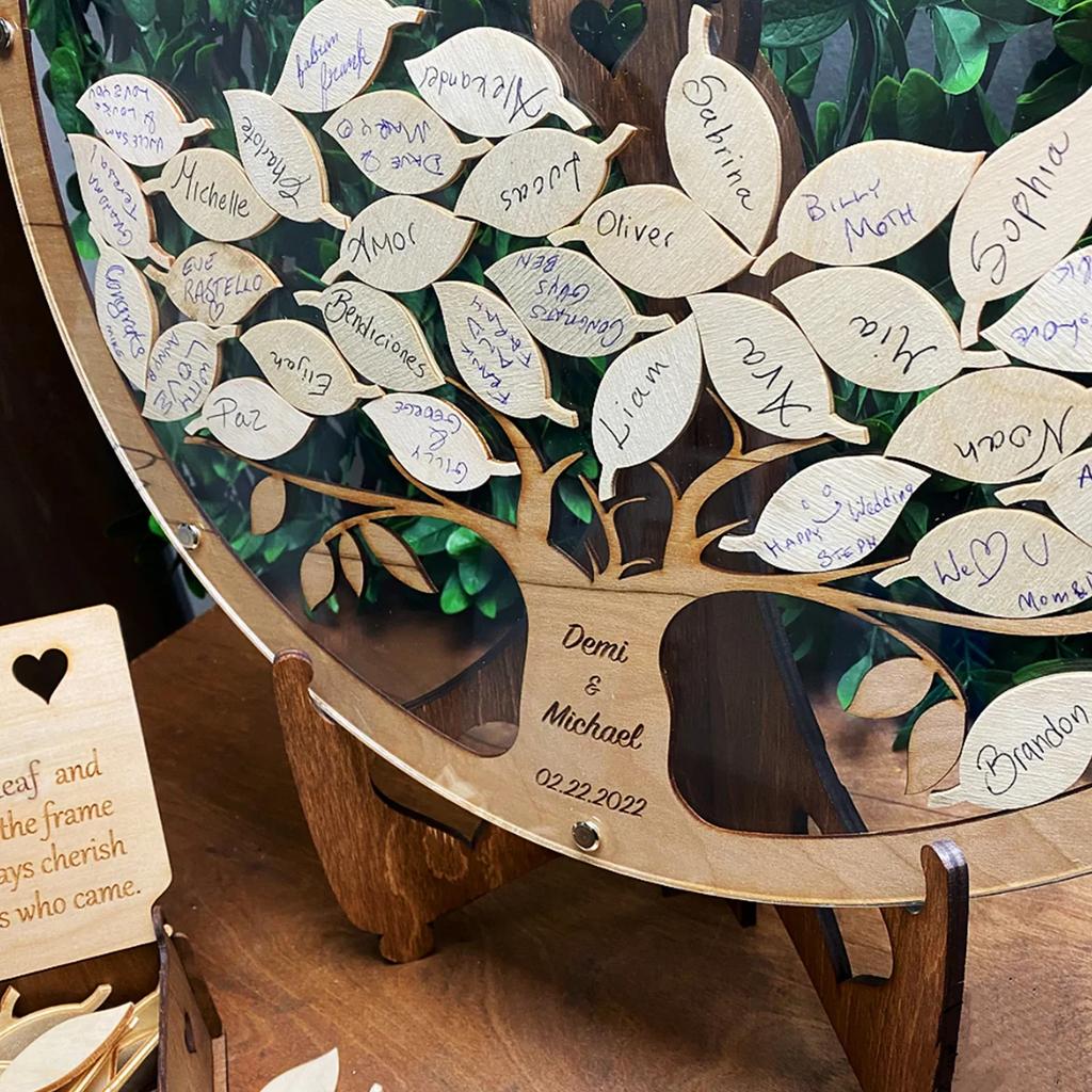 Wedding Guest Book Alternative Wedding Decor-Drop Heart Guestbook 80 Wood Leaves Guest Sign in Wedding Decoration for Reception