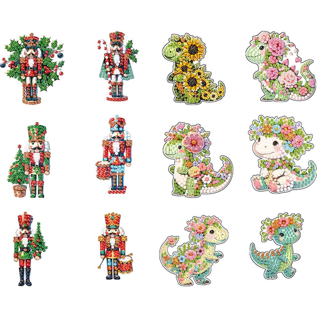 6Pcs Acrylic Special Shape Floral Dinosaur Fridge Stickers Diamond Painting Refrigerator Magnet Diamond Painting Fridge Magnet