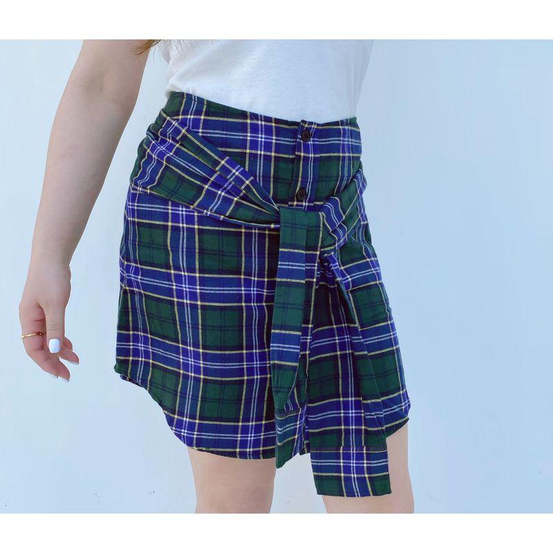 

Miss Biggie European and American Plus size Slimming Versatile Cotton Flannel Green Grid Lace-up Design Short dress Skirt Green Grid XXL