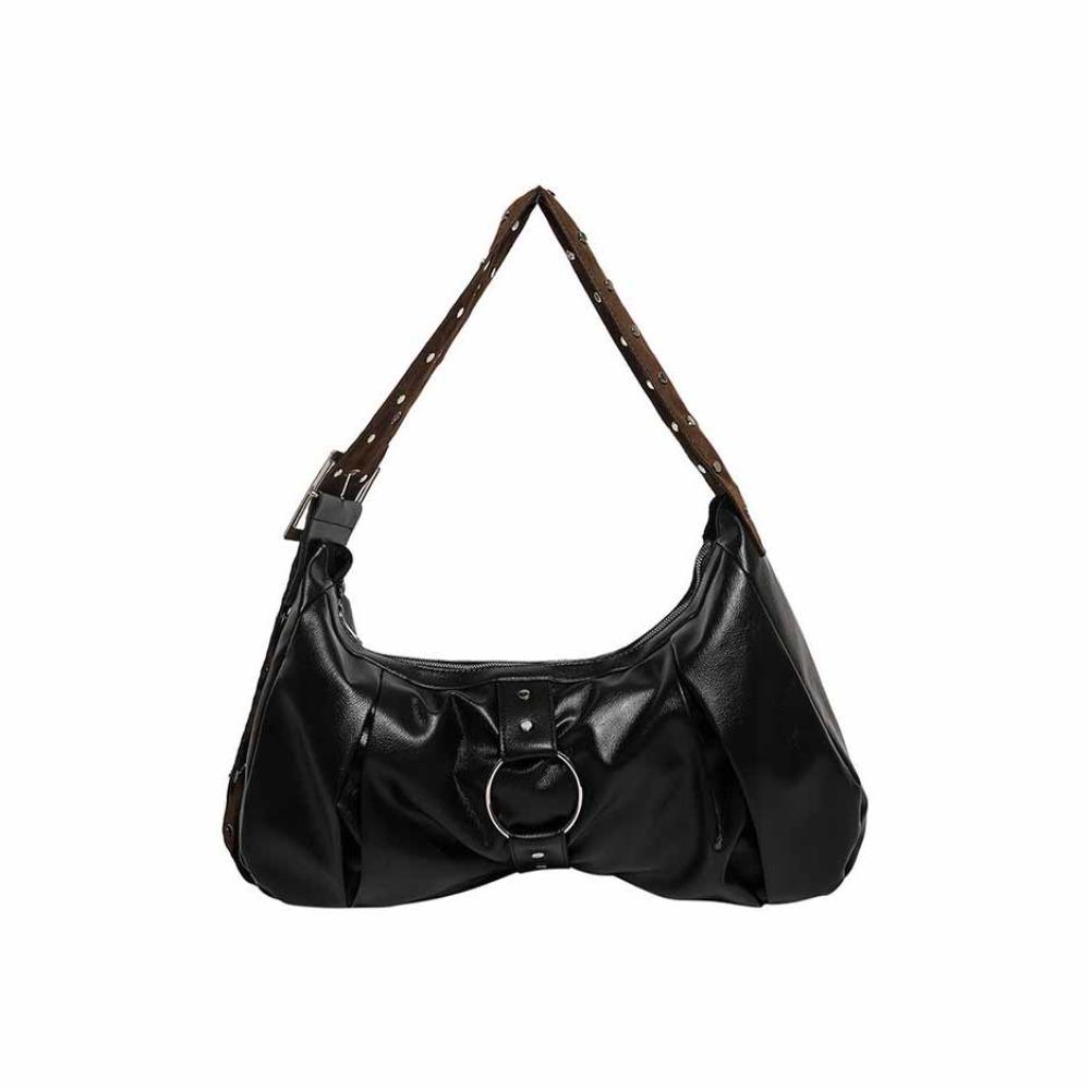 PU Leather Wide Strap Rivet Crossbody Bag Retro American Style Y2K Shoulder Bag  Travel