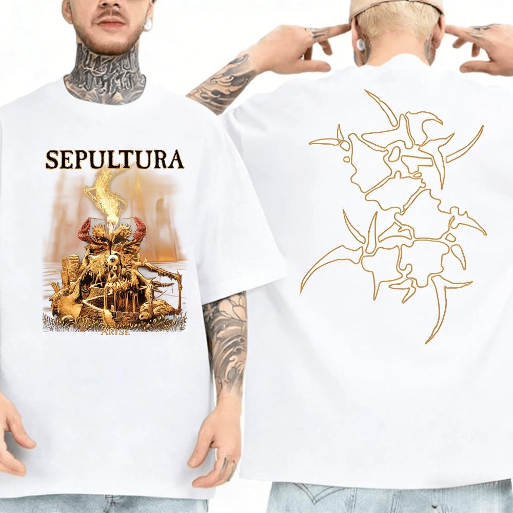 Sepultura Arise 90s Vintage Thrash Metal Album Cover Print Heavy Cotton Oversized Unisex Black T-Shirt 4XL