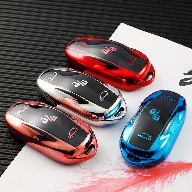 For Tesla Model 3 X S Model Y Bag Protector Fob Band Shell Holder Keychain TPU Car Smart Key Case Cover Accessories
