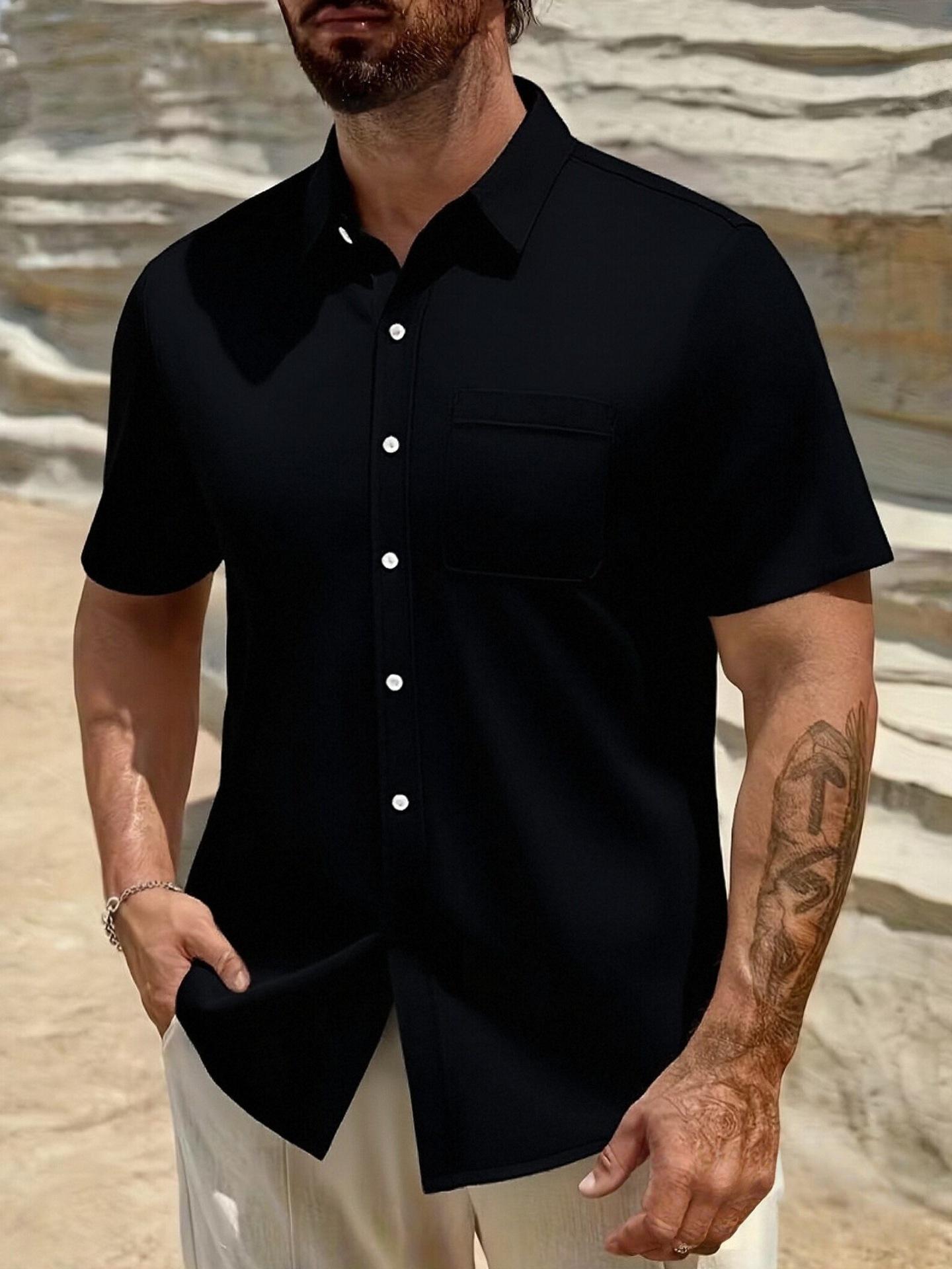 

Men s Collared Shirt Pocket Casual Short-sleeved Shirt Versatile T-shirt L чорний