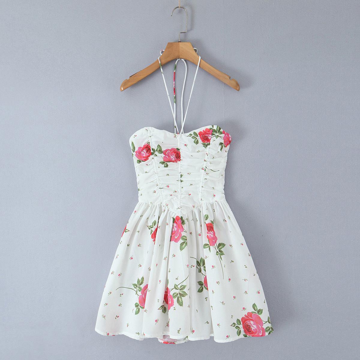

Summer Women s Rose Print Halter Mini Dress Small