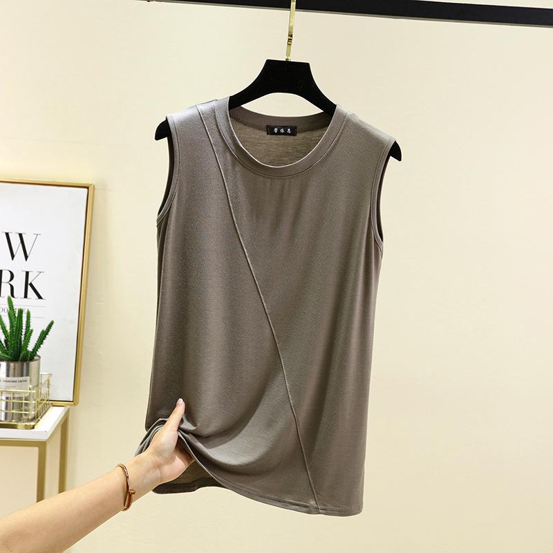 

Женская майка без рукавов из модала: Болеро Майка Жилет со стойкой воротником, Однотонный, Универсальный топ, Размер Маленький Extra Large серый/зелёный