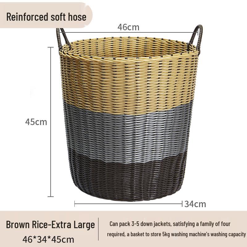Blue Rattan Woven Laundry Hamper: Multipurpose Basket for Clothes, Toys, and Home Storage