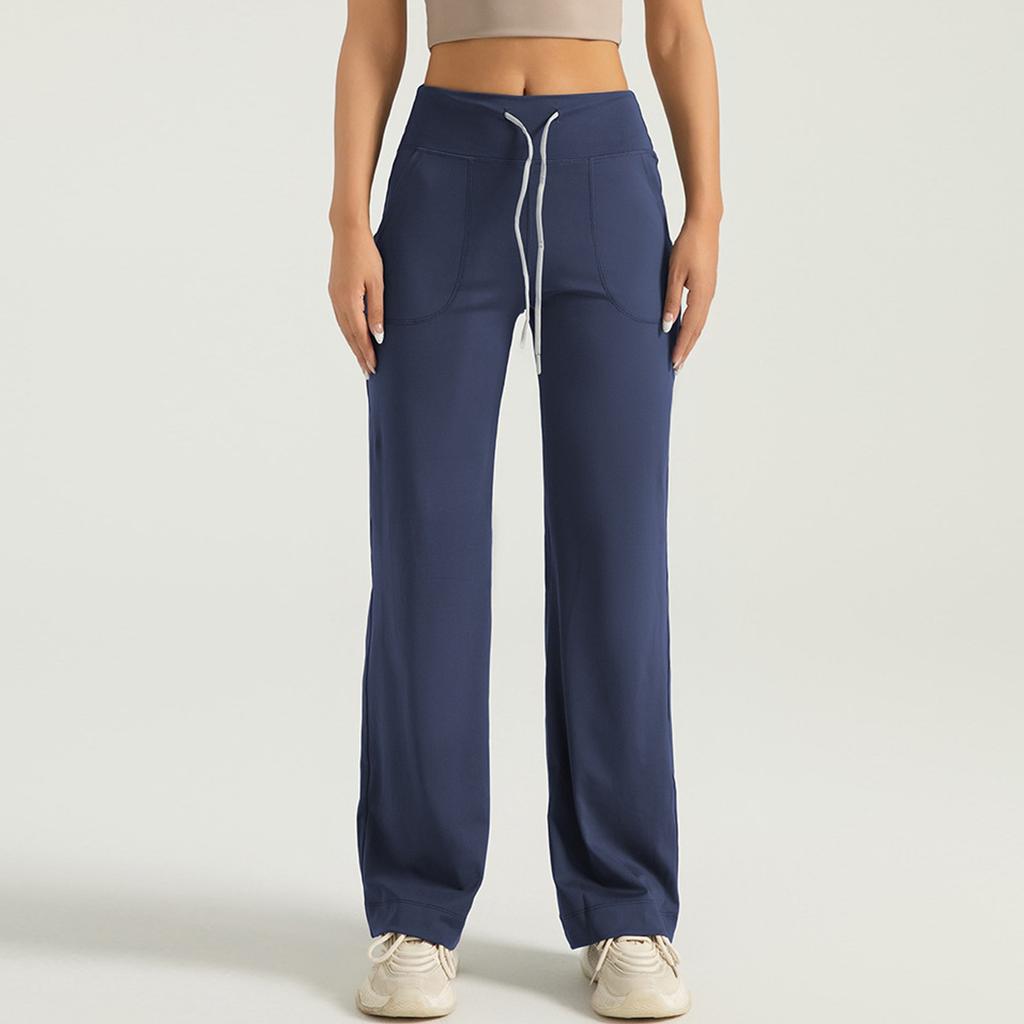 Pantaloni de yoga pentru femei, pantaloni cu picior larg, cu buzunare, pantaloni casual, pantaloni de trening cu talie elastică