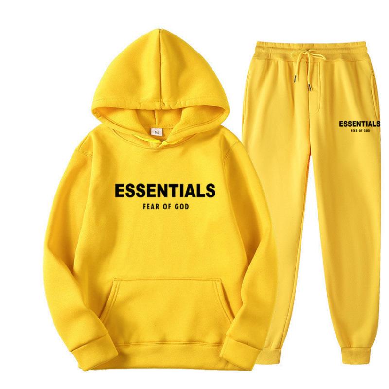 American Trendy Brand Men's Fleece-Lined ESSENTIALS Hoodie and Sweatpants Set for Autumn/Winter