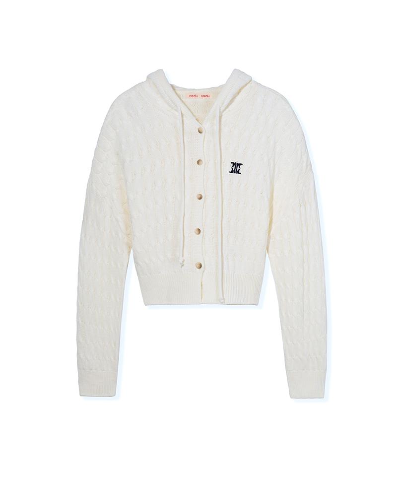 Noduwomen Knits Cable Knit Hooded Cardigan [ Ivory ]