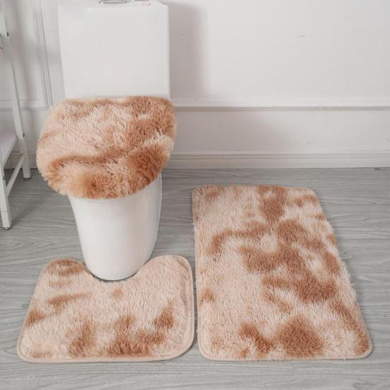 Yousheng 3Pcs/Set Bathroom Rug Absorbent Non Slip Floor Mat U-Shaped Plush Mat Toilet Lid Cover Mat with Rubber Backing for Bathroom Shower Toilet