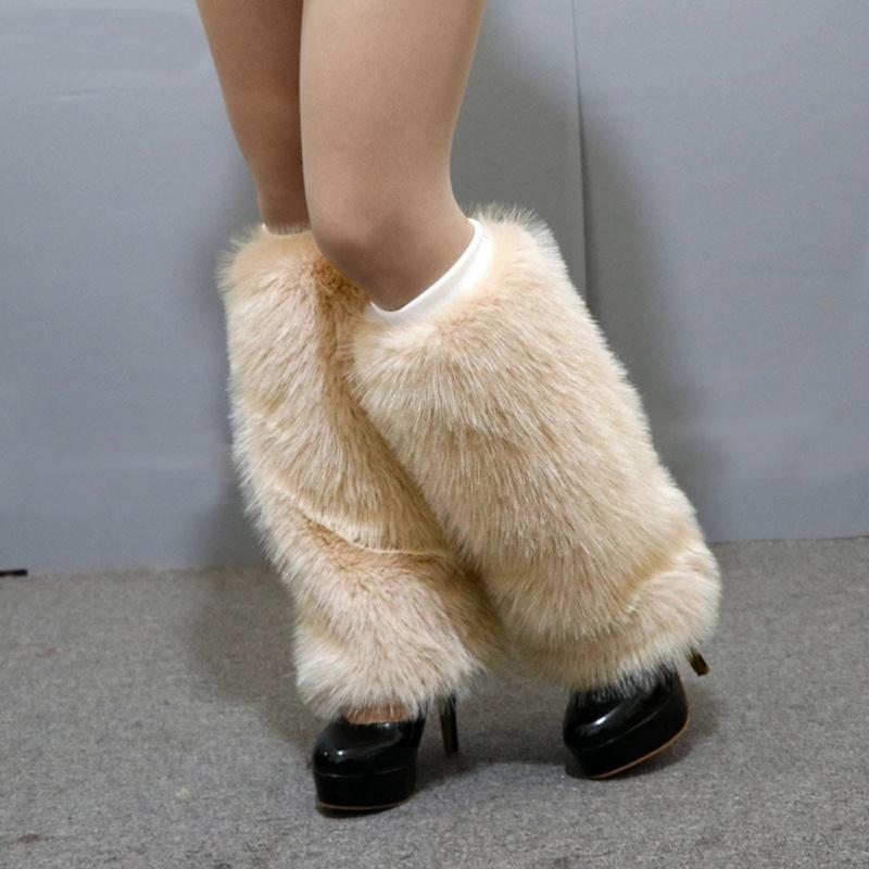 Elegant Soft Furry Leg Warmers Winter Accessory for Women Thermal Warm Fuzzy Plush Boot Cuffs Covers Leg Gaiters Socks