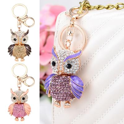 Cute Owl Rhinestone Keychain for Women Girls Faux Crystal Animal Key Ring Charms for Purses Handbag Backpack