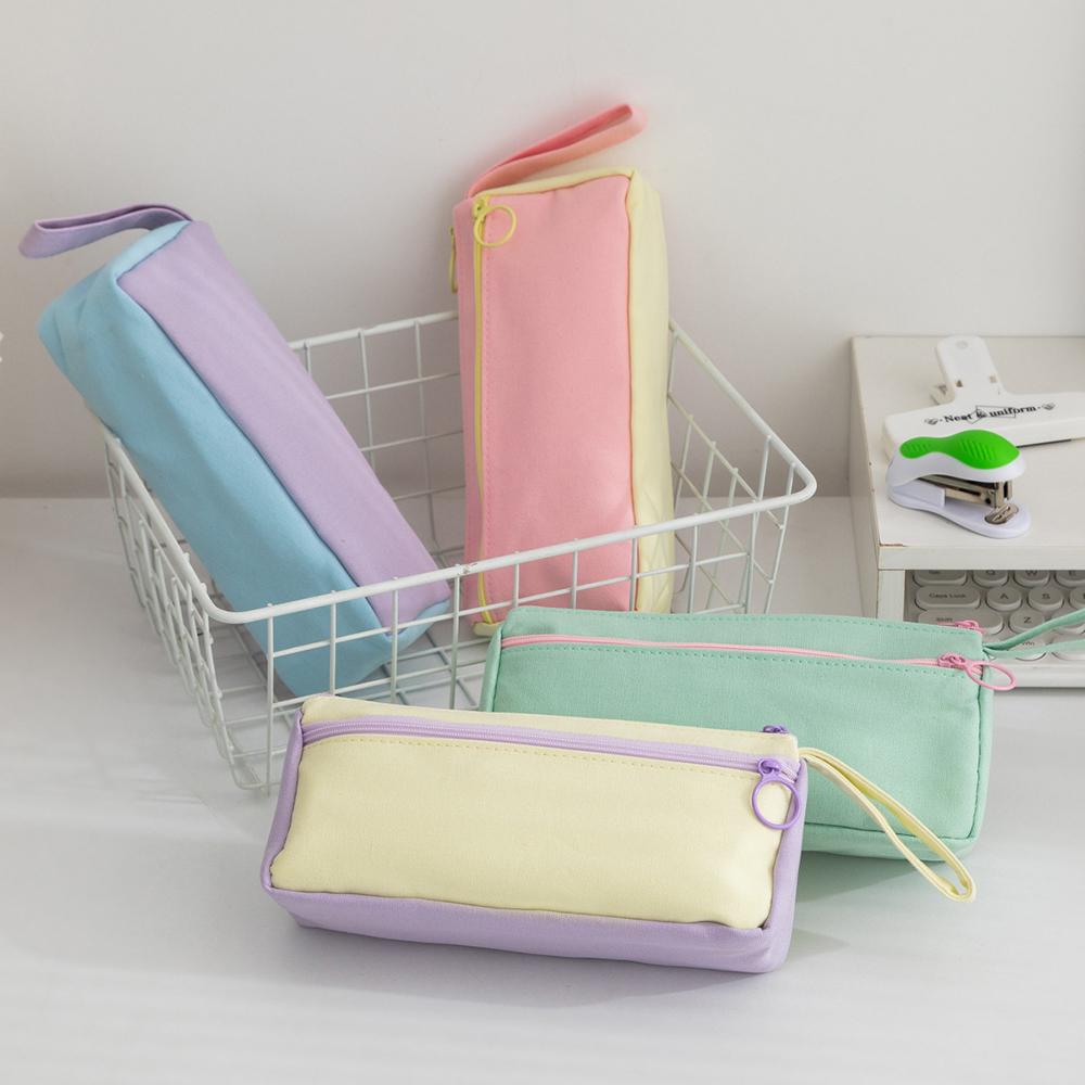 Korean Version Color Blocked Student Pencil Case, Cute Stationery Bag, Large Capacity Stationery Storage, Simple Pencil Case