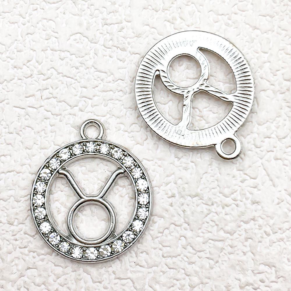Zodiac Diamond-Studded Round Pendant Jewelry Set: Keychain, Bracelet, Necklace, Earrings