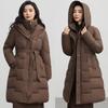 Over-knee Cotton Clothes Women's Medium and Long Winter New Fashion Waist Strap-up Thin Warm Jacket Temperament Solid Color Cold-proof Clothes
