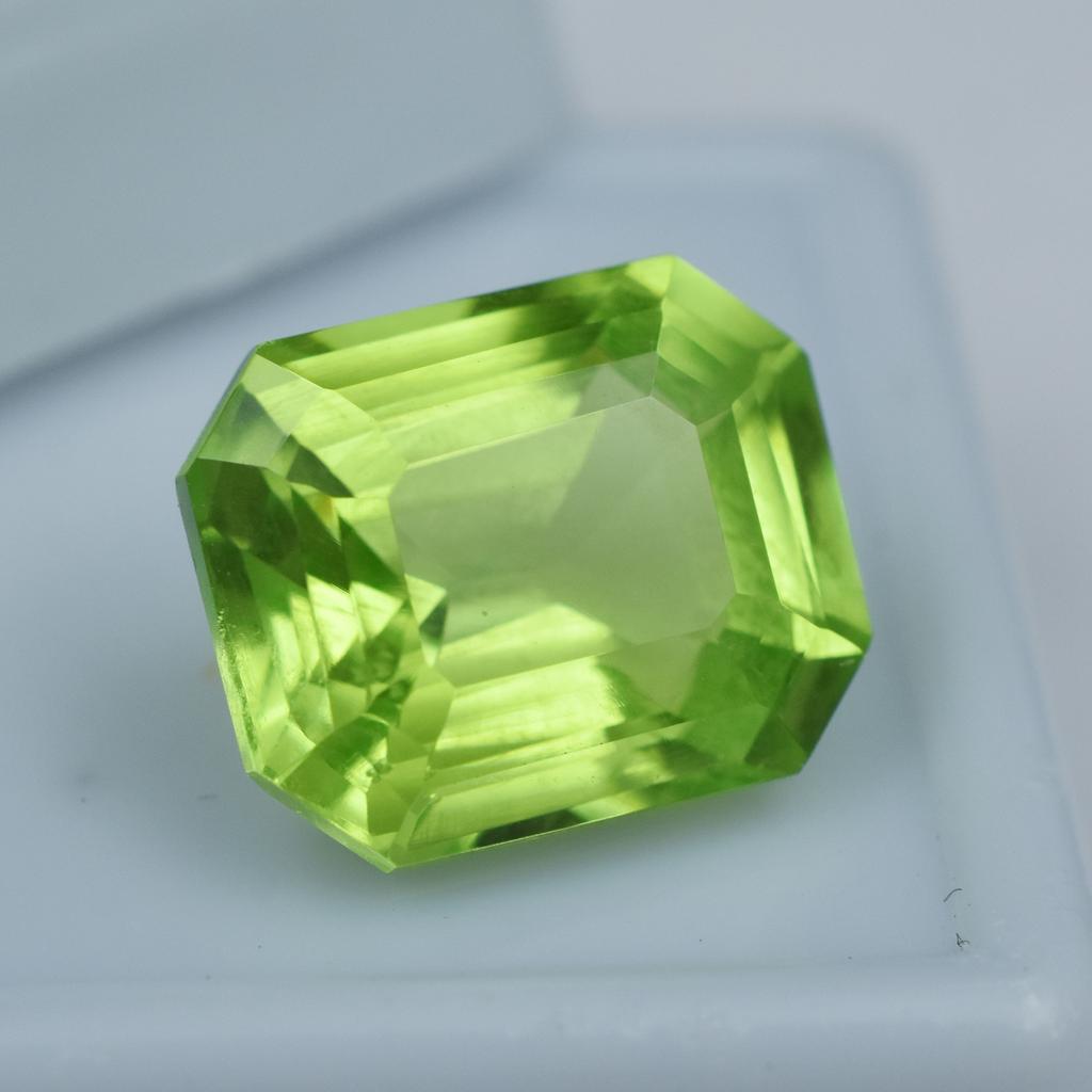 NATURAL Green Peridot Emerald Cut 10.0 Ct CERTIFIED Loose Gemstone For Jewellary AR-1419